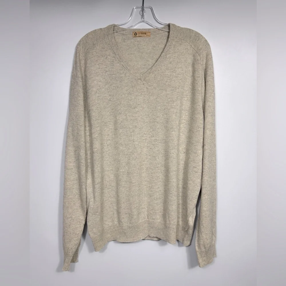 J.Crew Y2K Vintage Cashmere Blend V-Neck Sweater Size XL Light Grey